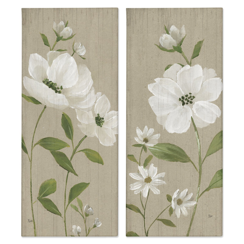  «Cottage Blossoms on Beige», ensemble de 2 toiles murales par Nan, H 30 po x l 13 po