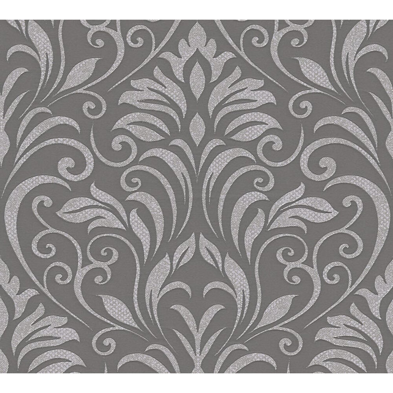 Rouleau de papier peint damassé l 33' x l 21" baroque modern Hershman, Gris / Argent