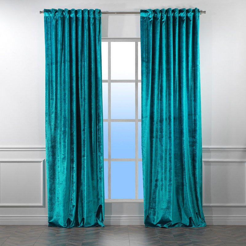 Panneau de rideau simple doublé occultant en velours brillant extra large et très long, L 52 po x L 72 po, 20 azur