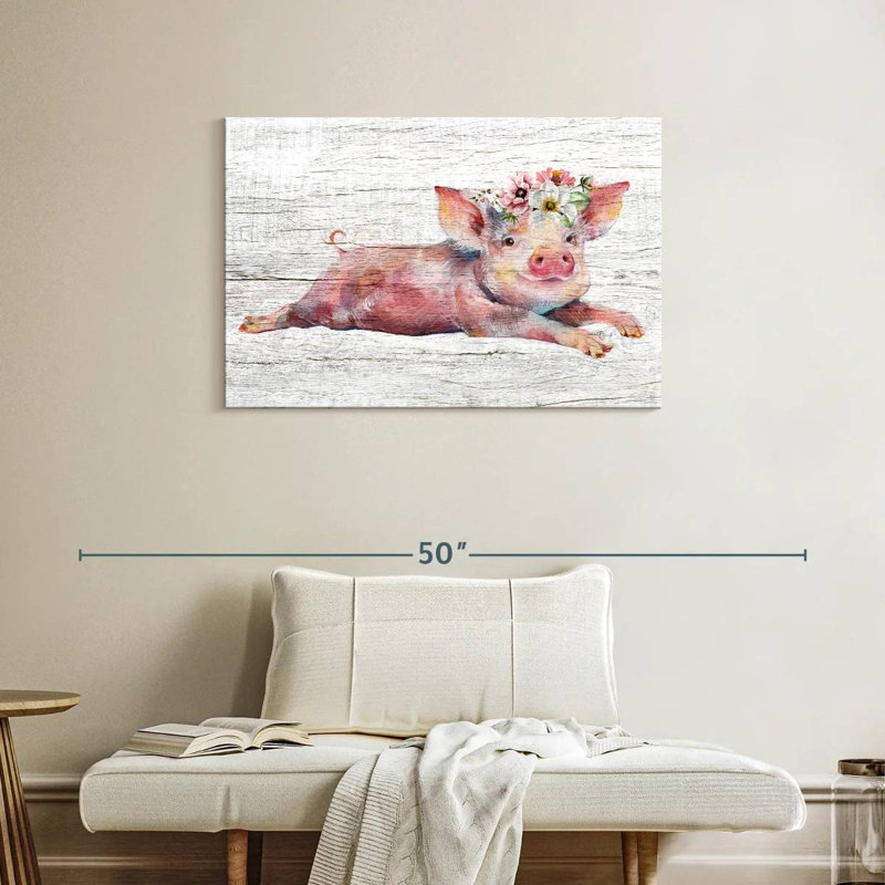 Cochon floral en bois, H 24 po x l 36 po
