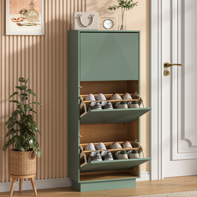 12 Pair Flip Down Shoe Storage, Green