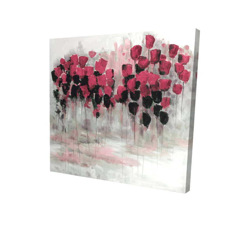 Art floral sur toile rose et noir