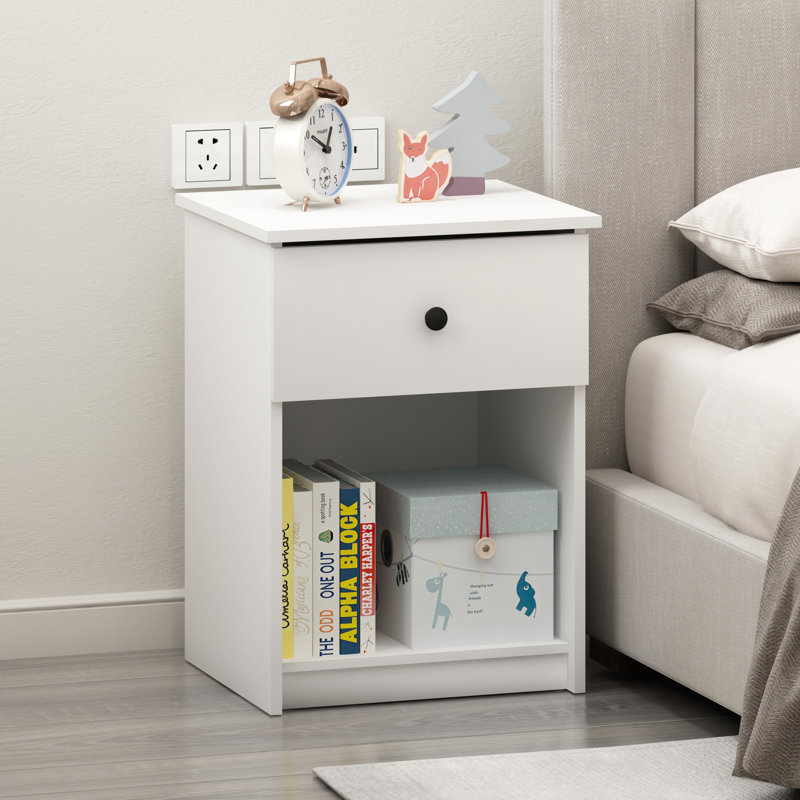 Gillian 45.2cm W Manufactured Wood Bedside Table, White