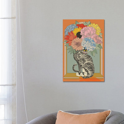Floral Tiger Vase 1 Piece Wall Art on Canvas