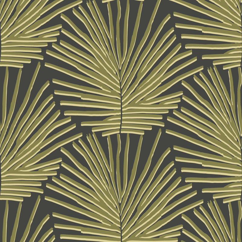 Papier peint Isle of Palms, Non encollé, Olive gris anthracite, Toile de ramie synthétique