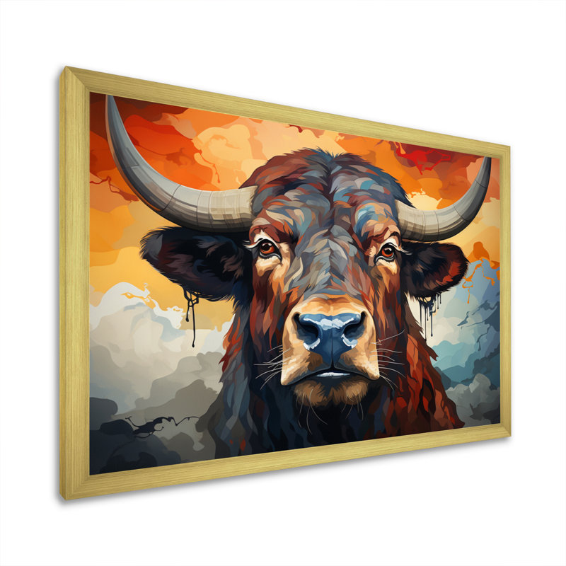 Buffalo Majestic Bison, impression géométrique sur toile encadrée, Or, H 20 po x l 12 po x P 1 po