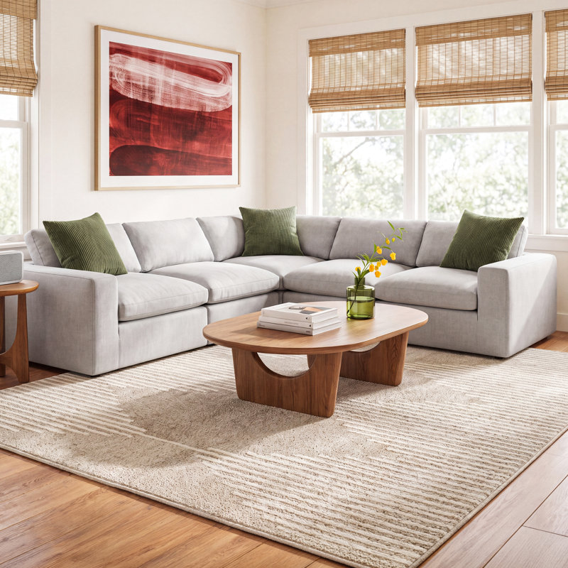 Asher 5 - Piece Upholstered Sectional, Effie Flax Performance Linen