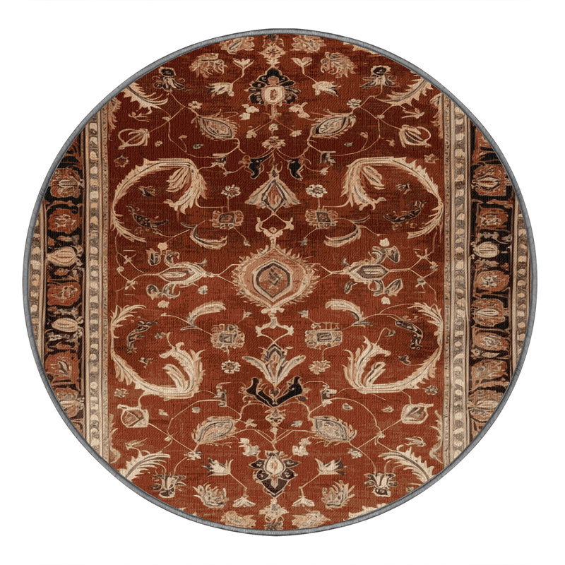 Machine Washable Persian Brown Area Rug, Round 7'