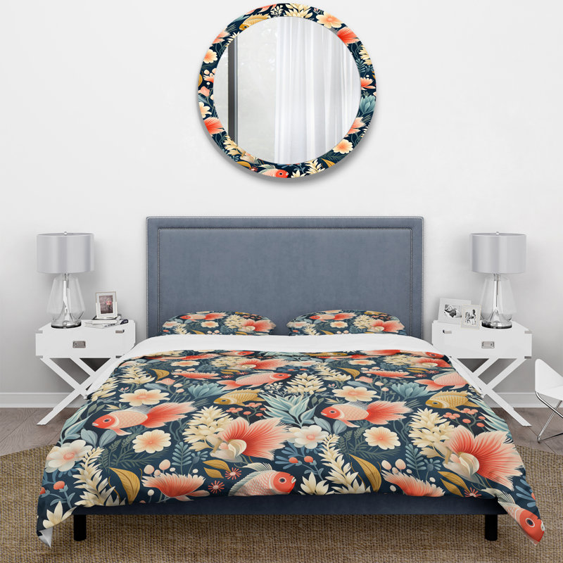 Coral Crests Tropical Pattern I - Ensemble de housse de couette tropical, Housse de couette pour très grand lit et 2 très