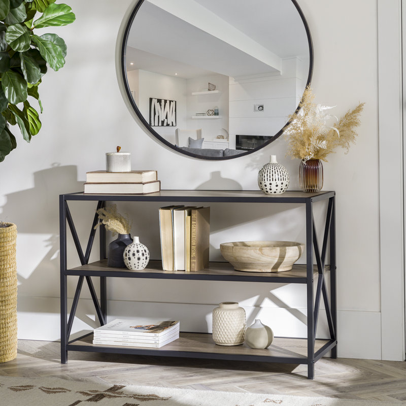 Bibliothèque étagère en métal H 26 po x l 40 po Eulas, 26 po H x 40 po L x 16 po P, Driftwood