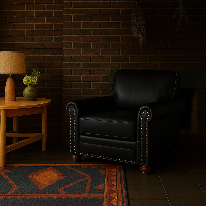 Lounge Armchair – PU Leather Accent Chair With Nailhead Trim & Solid Wood Legs (Black), Black
