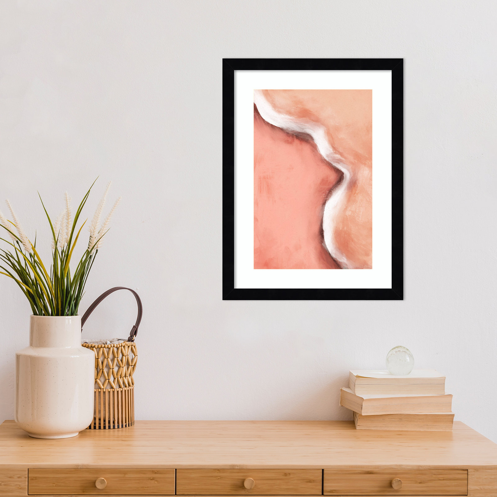 Peachy Wave by Treechild Wood Framed Wall Art Print, Black, 17" H x 13" W