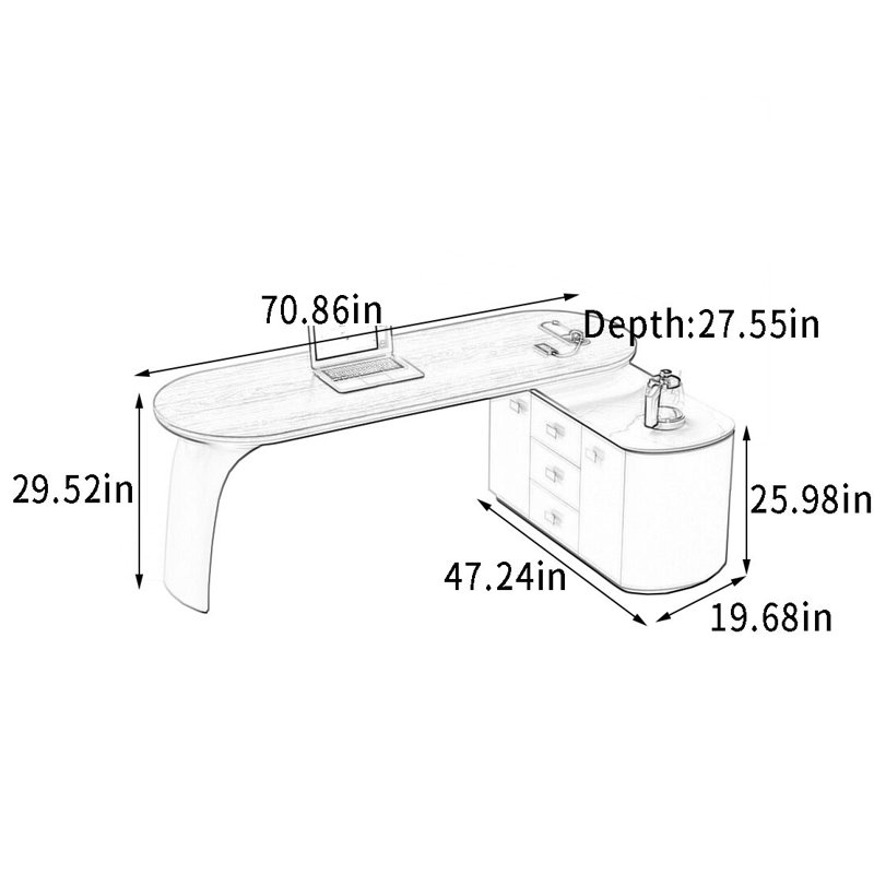 Burwell, H 29,52 po x l 70,86 po x P 27,55 po