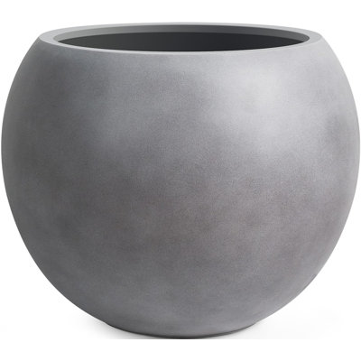 13.5" H x 17" Dia Round Gray Fiberstone Planter Pot with Drainage Hole, Lightweight UV-Resistant Decorative Planter for Olive Trees, Bird of Paradise & Monstera, Indoor Outdoor Patio, Porch & Garden