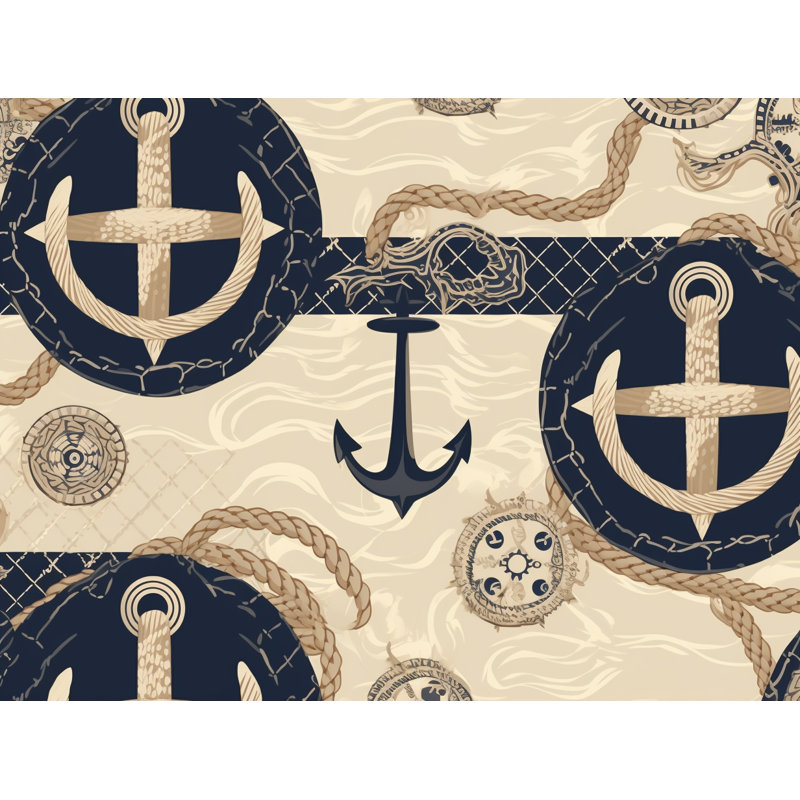 Machine Printed Throw Blanket, 80" L x 60" W, Geometric, Navy/Beige