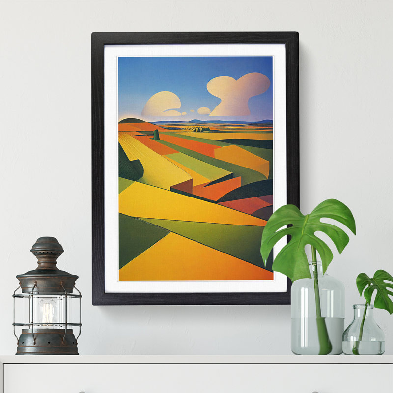 Wheat Field Cubism - Single Picture Frame Print, Walnut, 34cm H x 25cm W x 2cm D