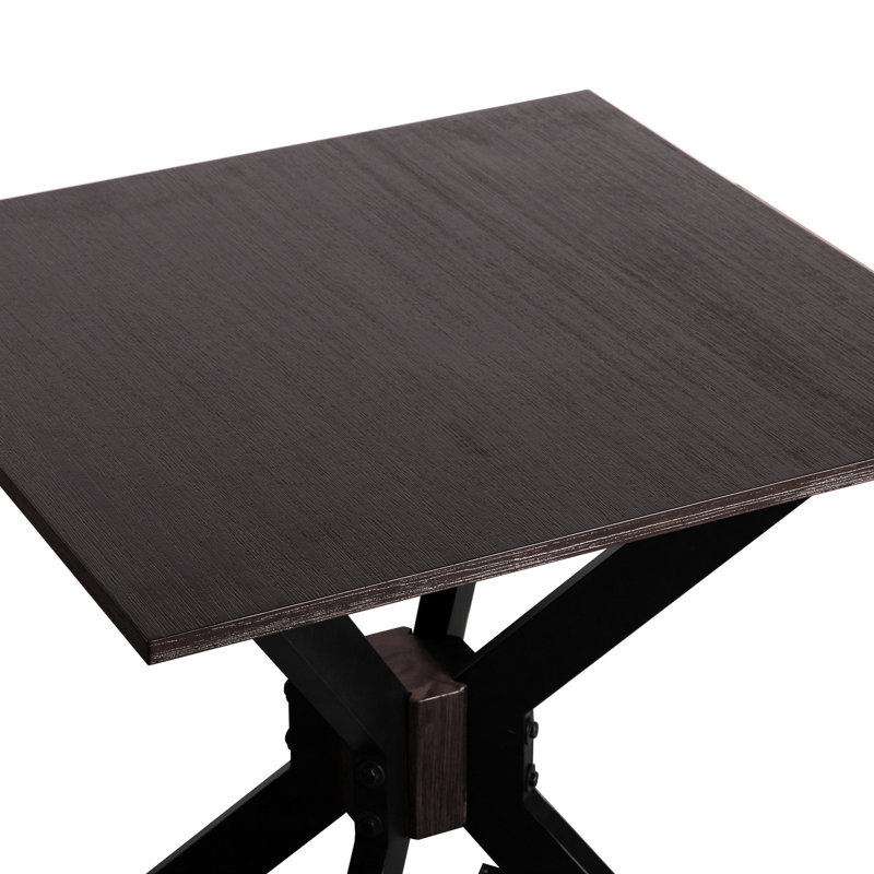 Table d'appoint pirate moderne, fini grain de café brossé, métal et placage, dimensions : 23,6 pouces, structure en bois massif.