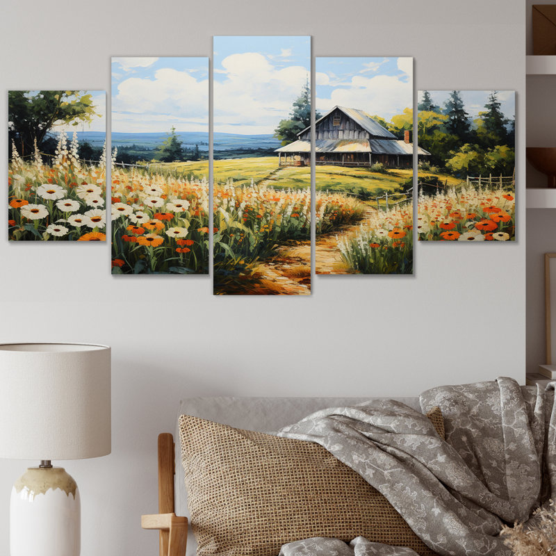 Farmhouse Seasons Pointillism III sur toile, reproduction de 5 pièces