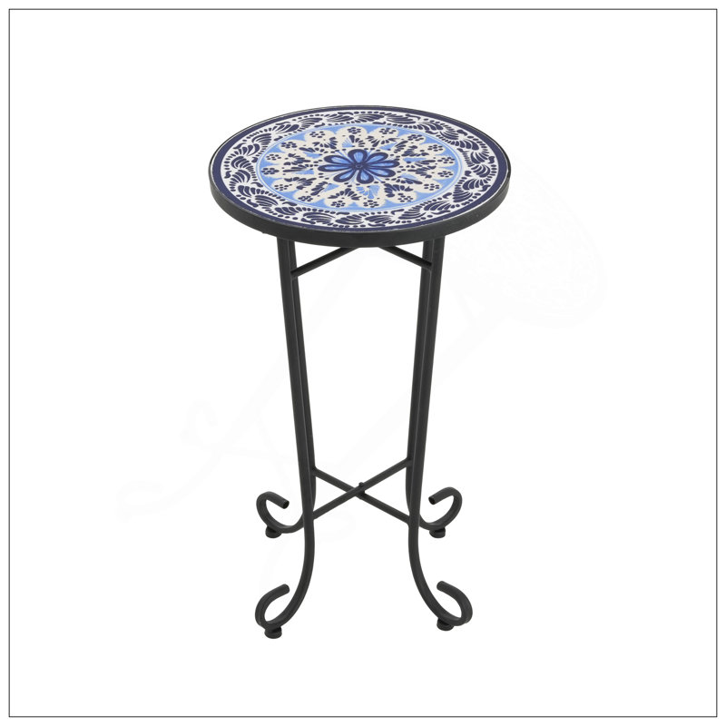 Table d'appoint de patio, bleu et noir
