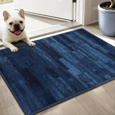 Paillasson antidérapant 20 po x 32 po, bleu | Tapis d'entrée lavable, tapis de sol de bienvenue absorbant la saleté, tapis de porte pour chien à profil bas pour porte arrière arrière, chaussures et pattes humides