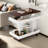 Adjustable End Table With Wheels, 360°rotating Top, Storage Space, Wood Grain Texture And Vertical Striped Design-2071764992