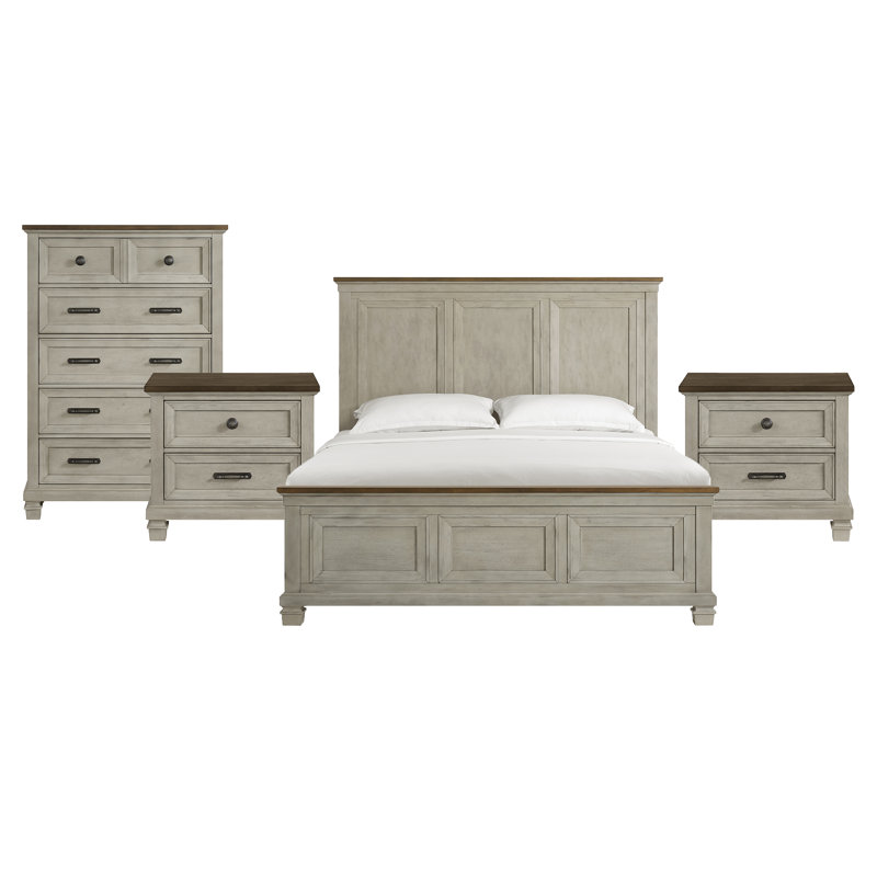 Berryhill King 4PC Bedroom Set In Medium Brown And Washed Stone, King, 4 Pcs: Bed, Chest, 2 Nightstands