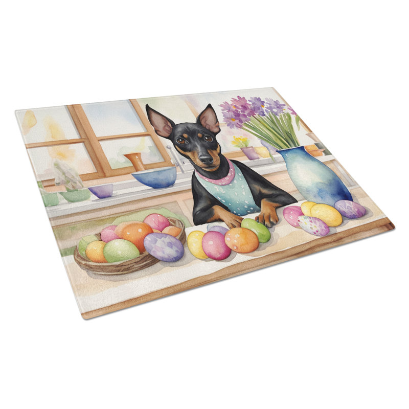 Decorating Easter Manchester Terrier Glass Cutting Board