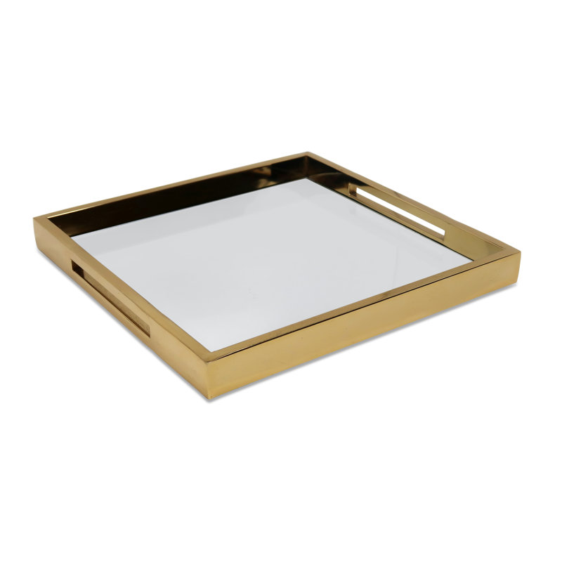 Plateau à miroir carré -, Doré, L 12 po x l 12 po x H 1,25 po