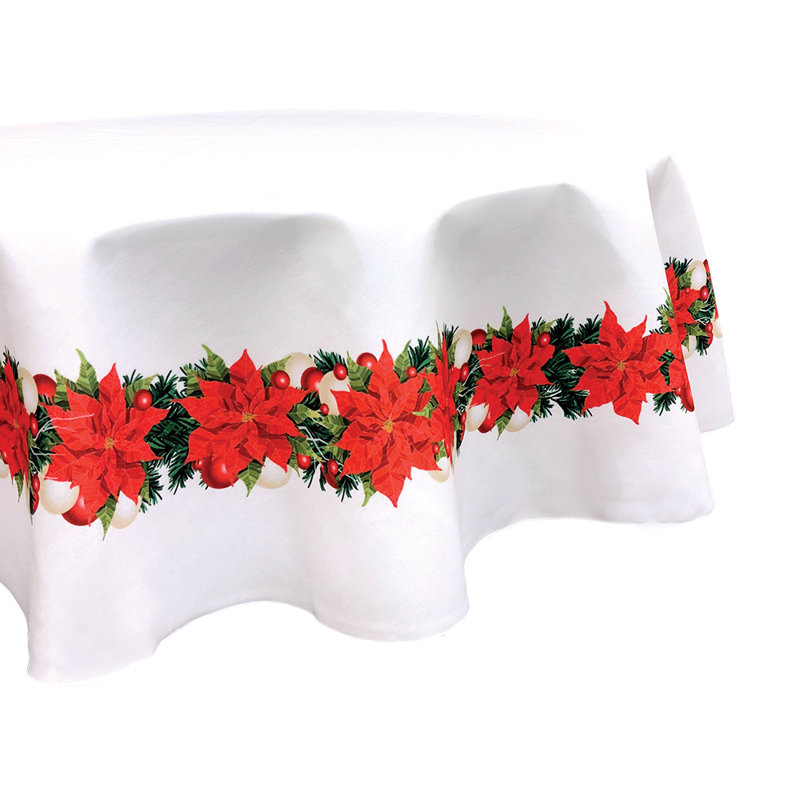 Orissa Floral Round Christmas Tablecloth, 60" L x 60" W, Christmas Poinsettia Garland