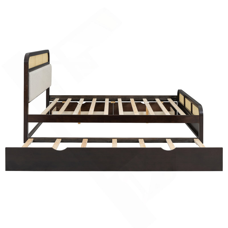  lit plateforme en bois avec lit gigogne et 2 tiroirs,, Espresso
