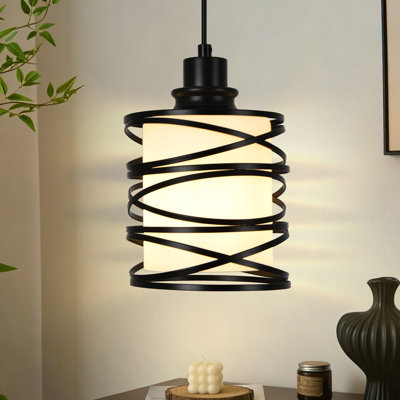 1-Light Matte Black Hanging Pendant with Frosted Glass Shade for Kitchen Island, Cafe, Restaurant, Foyer