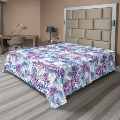Ambesonne Flowers Boho Flat Sheet Botany Floral Pattern Sea Blue Pale Lilac White