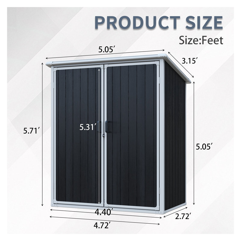 Remise de rangement extérieure 5 x 3 pi avec portes verrouillables, armoire de jardin en résine imperméable pour meubles de patio et vélos - Noir