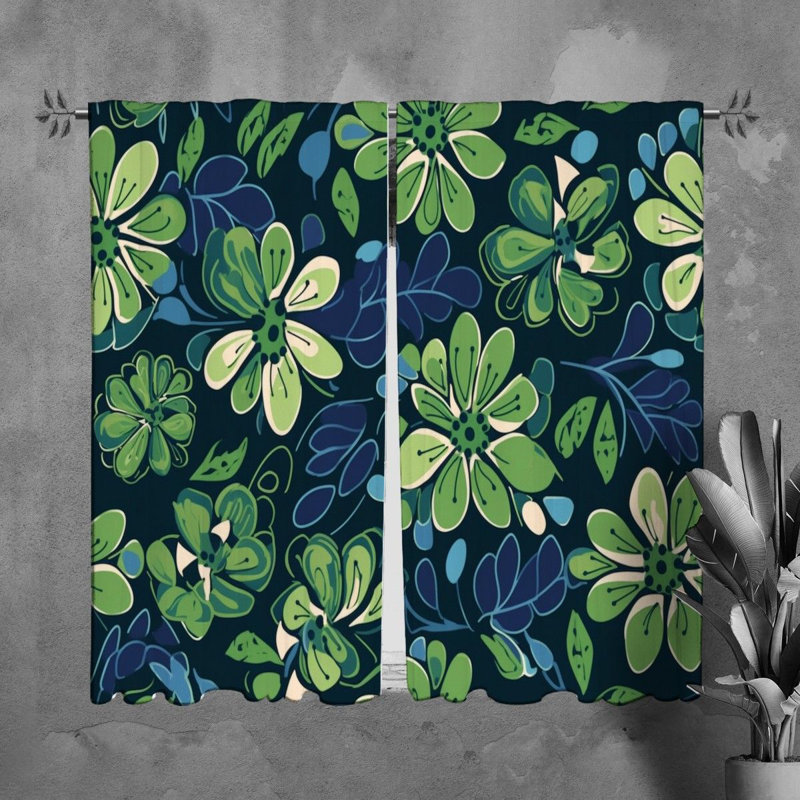 Motif de rideaux à motif floral vert - 6032, L 20 po x L 82 po