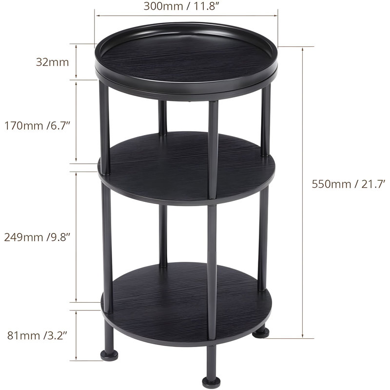 21.7''H Round End Table, Multi-Functional Black Side Table For Small Spaces