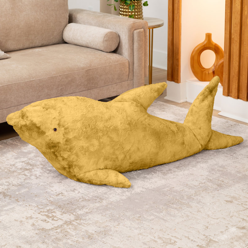 Raven-Symoné Finn The Shark Sea Buddy Large Kids Stuffed Animal Bean Bag And Pouf, Gold Fur, Gold Faux Fur