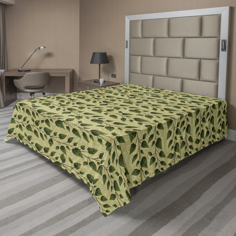 Ambesonne, feuilles, verdure, drap plat, feuilles, art horizontal, vert avocat et vert fougère