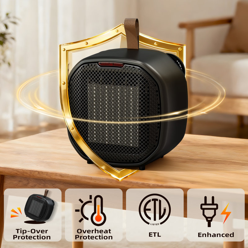 1200W Portable Small Ceramic Space Heater With Thermostat - Indoor Electric Mini Fan Heater, Overheat & Tip-Over Protection, Efficiently Heats Up To 200 Sq Ft For Office/Dorm/Desk