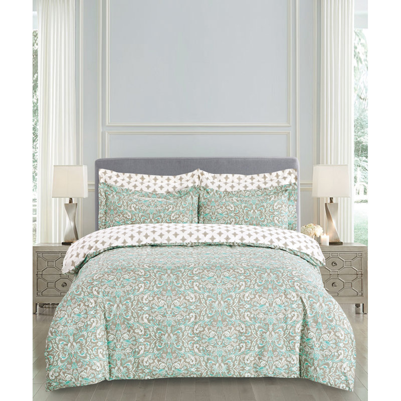 Sage Green Damask Microfiber Twin Duvet Cover Set
