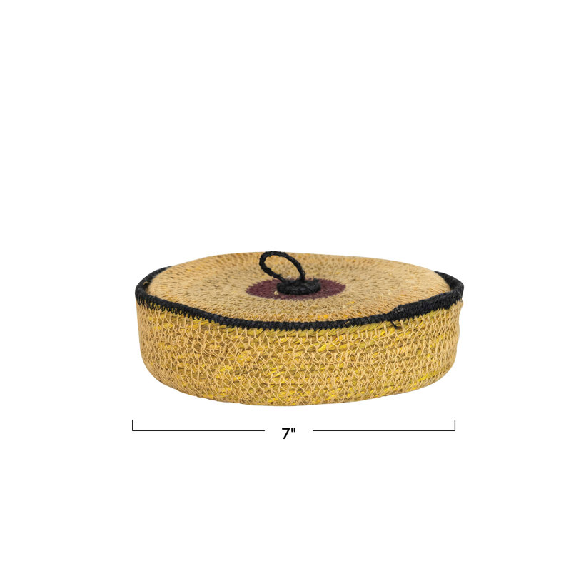 Handwoven Seagrass Nesting Baskets with Stripes and Lid