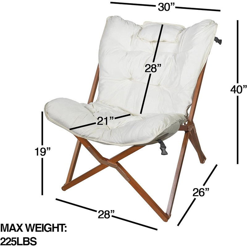 Kazuya Fabric Padded Dish Folding Chair Folding Chair, Cream/White Microfiber/Microsuede