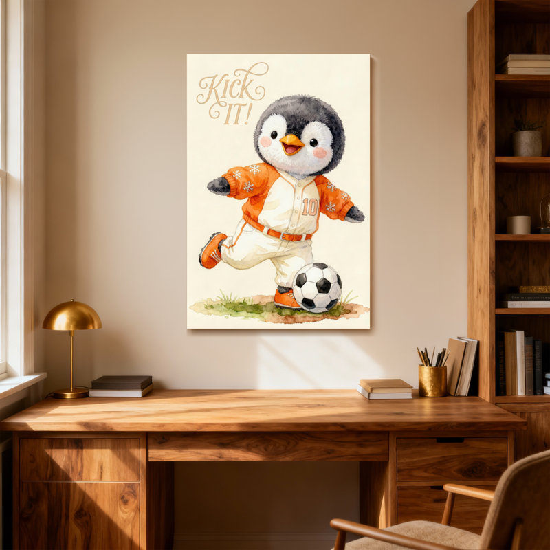 Animaux, pingouin, joueur de football, orange, uniforme, H 18 po x l 12 po