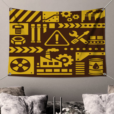 Industrial Symbols Illustration Wall Tapestry - Industrial Wall Decor