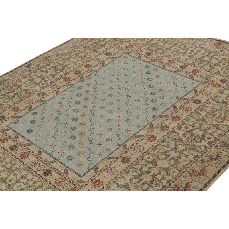 Distressed Homage Hand Knotted Wool Floral Area Rug, Rectangle 5' x 7'