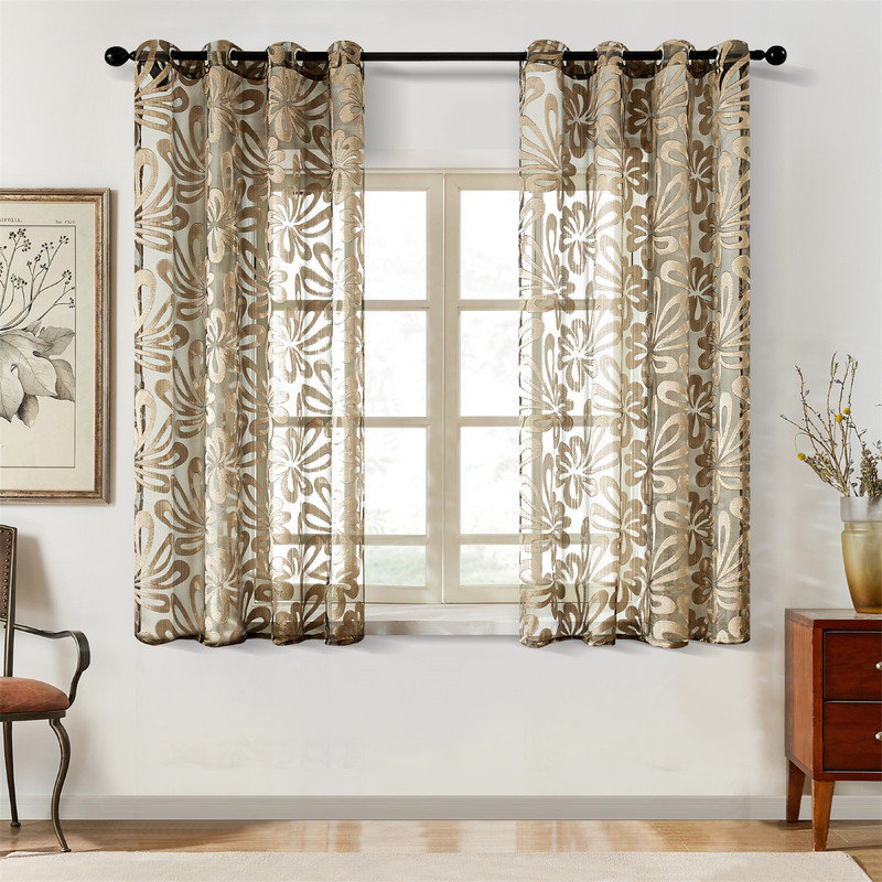 Floral Bari Gauze Window Drapes Privacy Grommet Curtains Panels Light Filtering Drape (Set of 2), 52" W x 63" L
