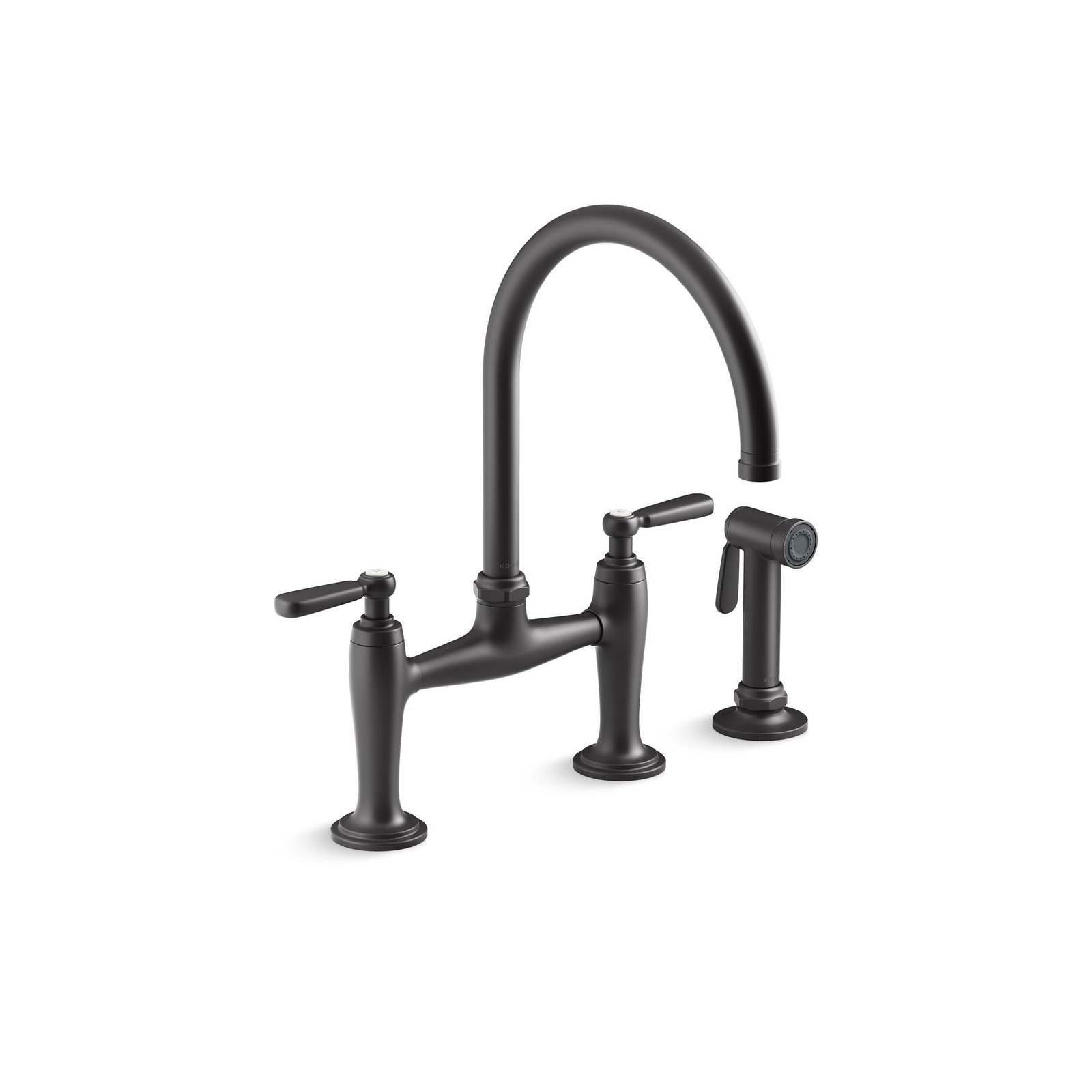 Edalyn by Studio McGee Two-Hole Bridge Kitchen Sink Faucet with Side Sprayer, Matte Black