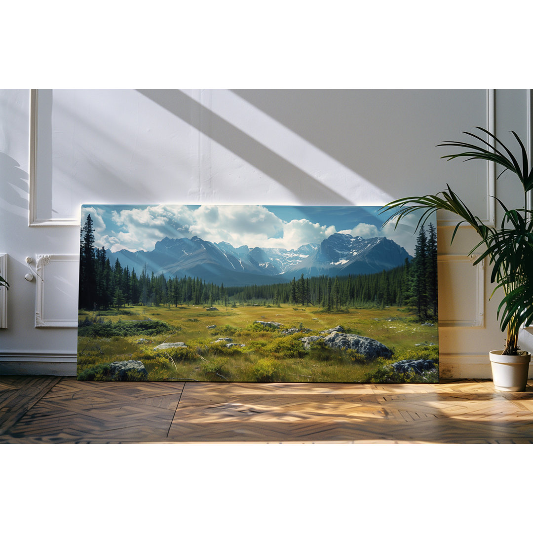 Gerahmtes Bild auf Leinwand 120x60cm Natur Berge Tannenwald Tannen Gebirge