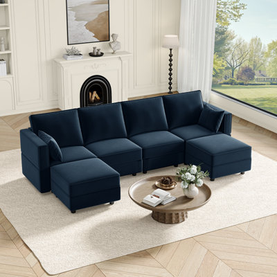 Canapé modulaire en velours de rangement 118 po, canapé convertible 4 places avec 2 repose-pieds