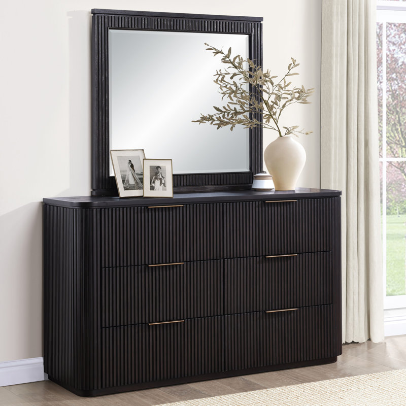 Commode 6 tiroirs et miroir Henry, Espresso brun