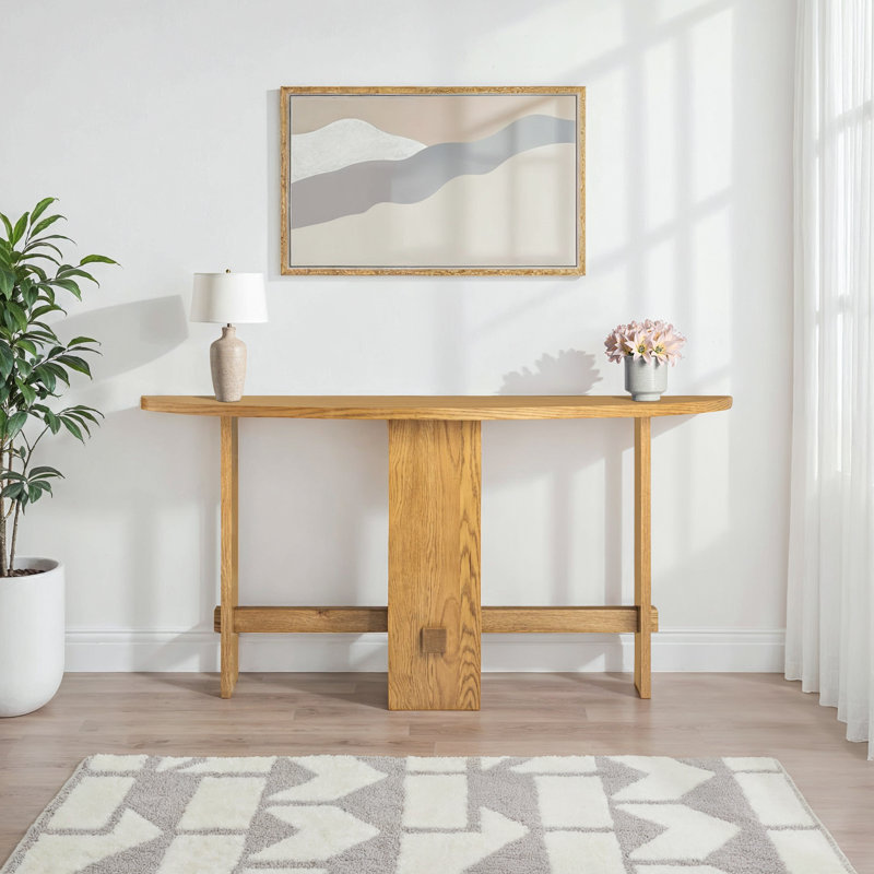 Santo 60" Honey Oak Solid Wood Console Table with 3-Legged Base
